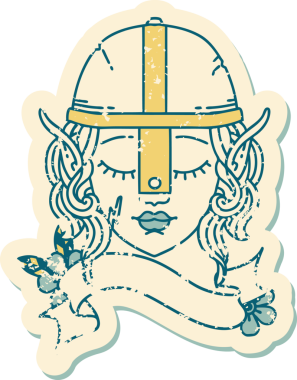 Retro Dövme Tarzı Elf Savaşçısı karakteri Bir insan tarafından çizilmiş