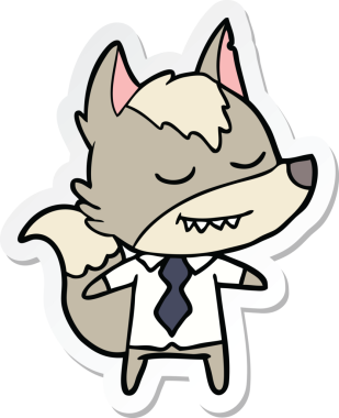 Bir insan tarafından çizilmiş dost canlısı bir karikatür patronu kurt çıkartması.