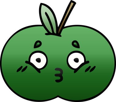 Bir insan tarafından çizilmiş sulu bir elmanın gölgeli çizgi filmi.