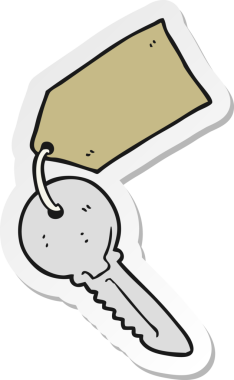 Bir insan tarafından çizilmiş bir çizgi film anahtarının etiketi.