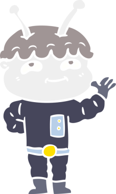 Bir insan tarafından çizilmiş düz renkli çizgi film uzay adamı.