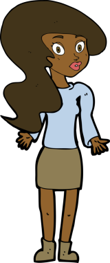 Bir insan tarafından çizilmiş omuz silken çizgi filmdeki kadın.