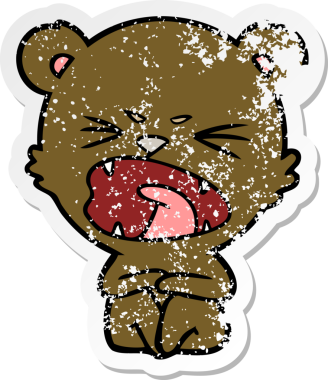 Bir insan tarafından çizilmiş kızgın çizgi film ayısının sıkıntılı çıkartması.