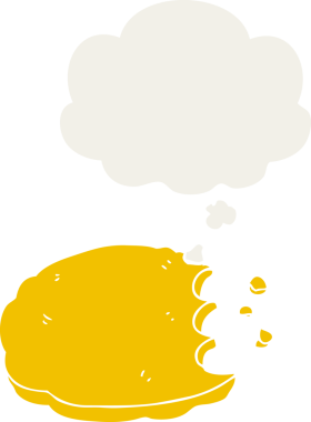 Düşünce baloncuklu çizgi film kurabiyesi insan tarafından çizilmiş.