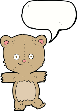 Bir insan tarafından çizilmiş konuşma balonlu komik oyuncak ayı.