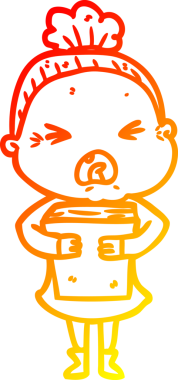 Bir insan tarafından çizilmiş kızgın yaşlı bir kadının sıcak çizgi çizimi.