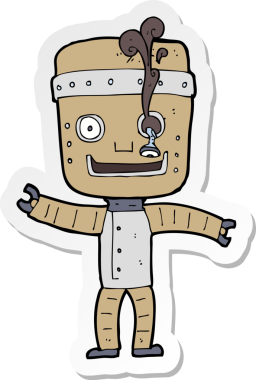 Bir insan tarafından çizilmiş komik, yaşlı bir robotun çıkartması.