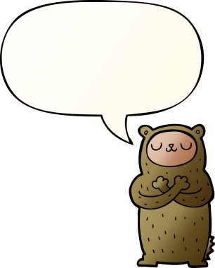 Bir insan tarafından çizilmiş yumuşak eğimli konuşma baloncuklu çizgi film ayısı.