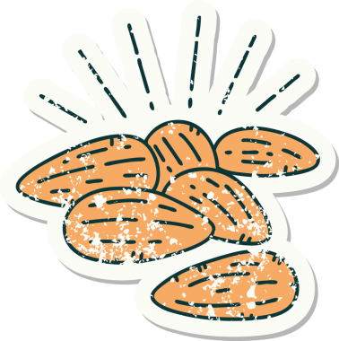 Bir insan tarafından çizilmiş dövmeli bademlerin eski bir çıkartması.