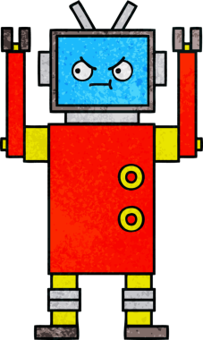 Bir insan tarafından çizilmiş bir robotun retro grunge dokusu