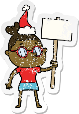 Bir insanın çizdiği Noel Baba şapkası takan bir kadının el çizimi karikatürü.