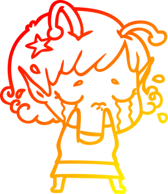 Bir insan tarafından çizilmiş, ağlayan uzaylı bir kızın sıcak çizgi çizimi.