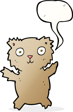 Bir insan tarafından çizilmiş konuşma balonlu oyuncak ayı.