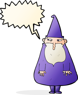 bir insan tarafından çizilmiş konuşma balonlu çizgi film sihirbazı