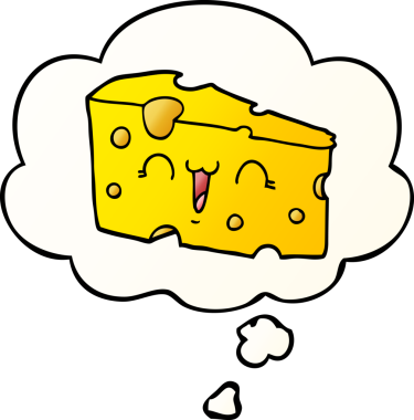 Düşünce baloncuklu çizgi film peyniri bir insan tarafından çizilmiş.