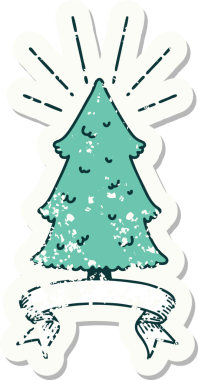 Bir insan tarafından çizilmiş çam ağacı dövmesi stili eski bir etiket.