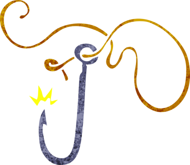 Bir insan tarafından çizilmiş keskin bir olta iğnesinin retro karikatürü.