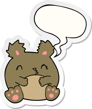 Bir insan tarafından çizilmiş baloncuk çıkartmalı çizgi film ayısı.