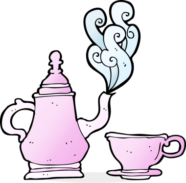 bir insan tarafından çizilmiş kahve demliği ve fincanı.