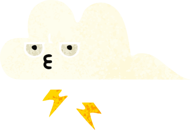 Bir insan tarafından çizilmiş bir gök gürültüsü bulutunun retro çizim tarzı karikatürü