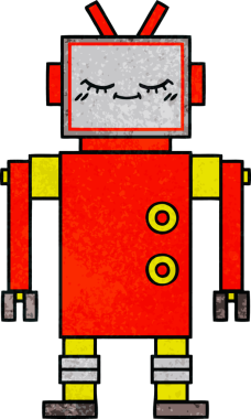 Bir insan tarafından çizilmiş bir robotun retro grunge dokusu