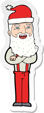 Bir insan tarafından çizilmiş karikatür hipster Noel Baba çıkartması.