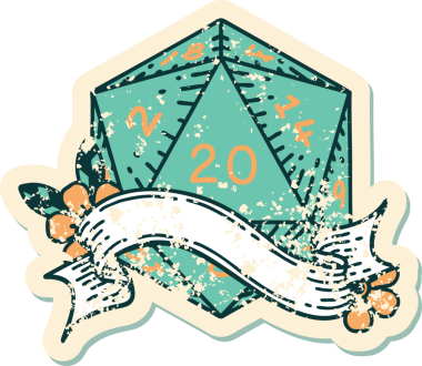 Retro Dövme Biçimi Doğal 20 D20 zar bir insan tarafından çizildi