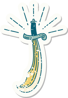 Bir insanın çizdiği kılıç dövmesi stili eski bir çıkartma.