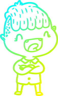 Bir çizgi film karakteri çizen soğuk gradyalı mutlu çocuk bir insan tarafından çizilmiş.