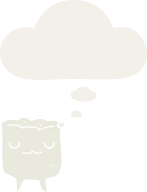 Düşünce baloncuğu olan çizgi film dişleri insan tarafından çizilmiş.