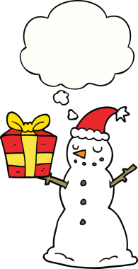 Bir insan tarafından çizilmiş düşünce baloncuğu olan kardan adam.