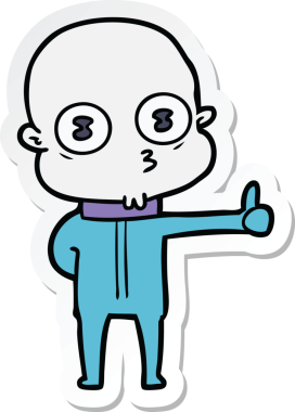 Bir insan tarafından çizilmiş garip, kel bir uzay adamının çıkartması.