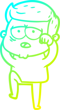 Bir insan tarafından çizilmiş, yorgun bir adamın soğuk çizgi çizimi.