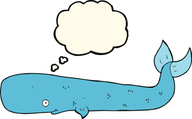 Bir insan tarafından çizilmiş düşünce baloncuklu çizgi film balinası