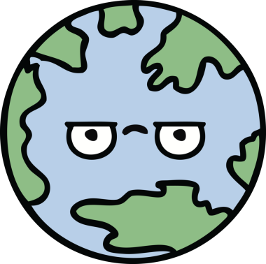 Bir insan tarafından çizilmiş şirin bir dünya karikatürü.