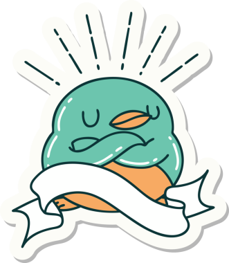 Bir insan tarafından çizilmiş katlanmış kanatlı dövme stili robin çıkartması.