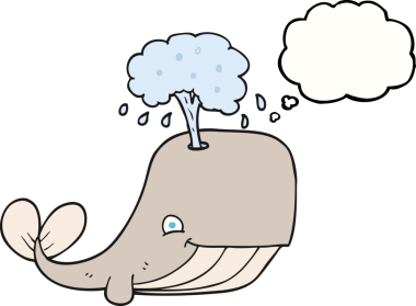 Serbest çizim düşünce baloncuğu bir insan tarafından çizilmiş su püskürten balina.