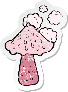 Bir insan tarafından çizilmiş karikatür mantarının gerilmiş yapıştırması.