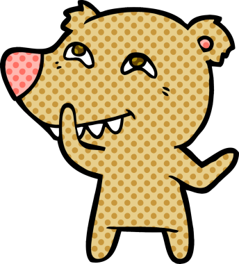 Bir insan tarafından çizilmiş dişleri gösteren çizgi film ayısı.