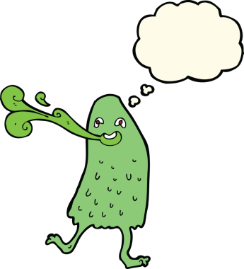 Bir insan tarafından çizilmiş düşünce baloncuklu komik balçık canavarı.