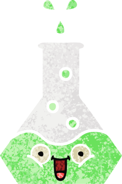 Bir insan tarafından çizilmiş bir deney şişesinin retro çizim tarzı karikatürü.