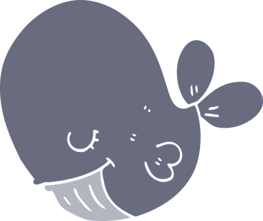 Bir insan tarafından çizilmiş düz renkli çizgi film balinası