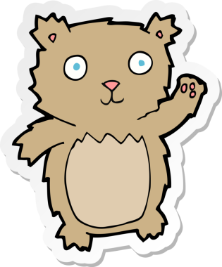 Bir insan tarafından çizilmiş oyuncak ayı sallayan bir karikatür çıkartması.