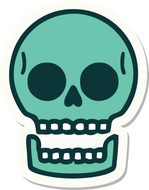 Bir insan tarafından çizilmiş bir kafatasının geleneksel stiliyle dövme çıkartması.