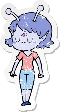 Bir insan tarafından çizilmiş uzaylı bir kızın sıkıntılı çıkartması.