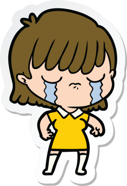 Bir insan tarafından çizilmiş, ağlayan bir karikatür kadının çıkartması.