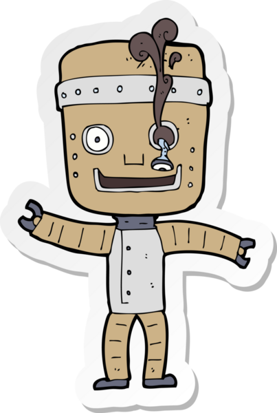 Bir insan tarafından çizilmiş komik, yaşlı bir robotun çıkartması.