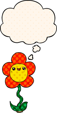 Bir insan tarafından çizilmiş, düşünce baloncuklu çizgi film çiçeği.