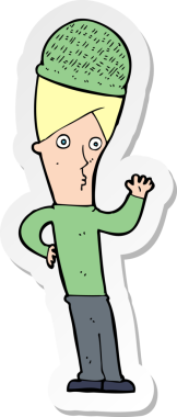 Bir insan tarafından çizilmiş kış şapkası takan bir karikatür adamın çıkartması.