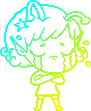 Bir insan tarafından çizilmiş ağlayan uzaylı kız çizgi filmi.